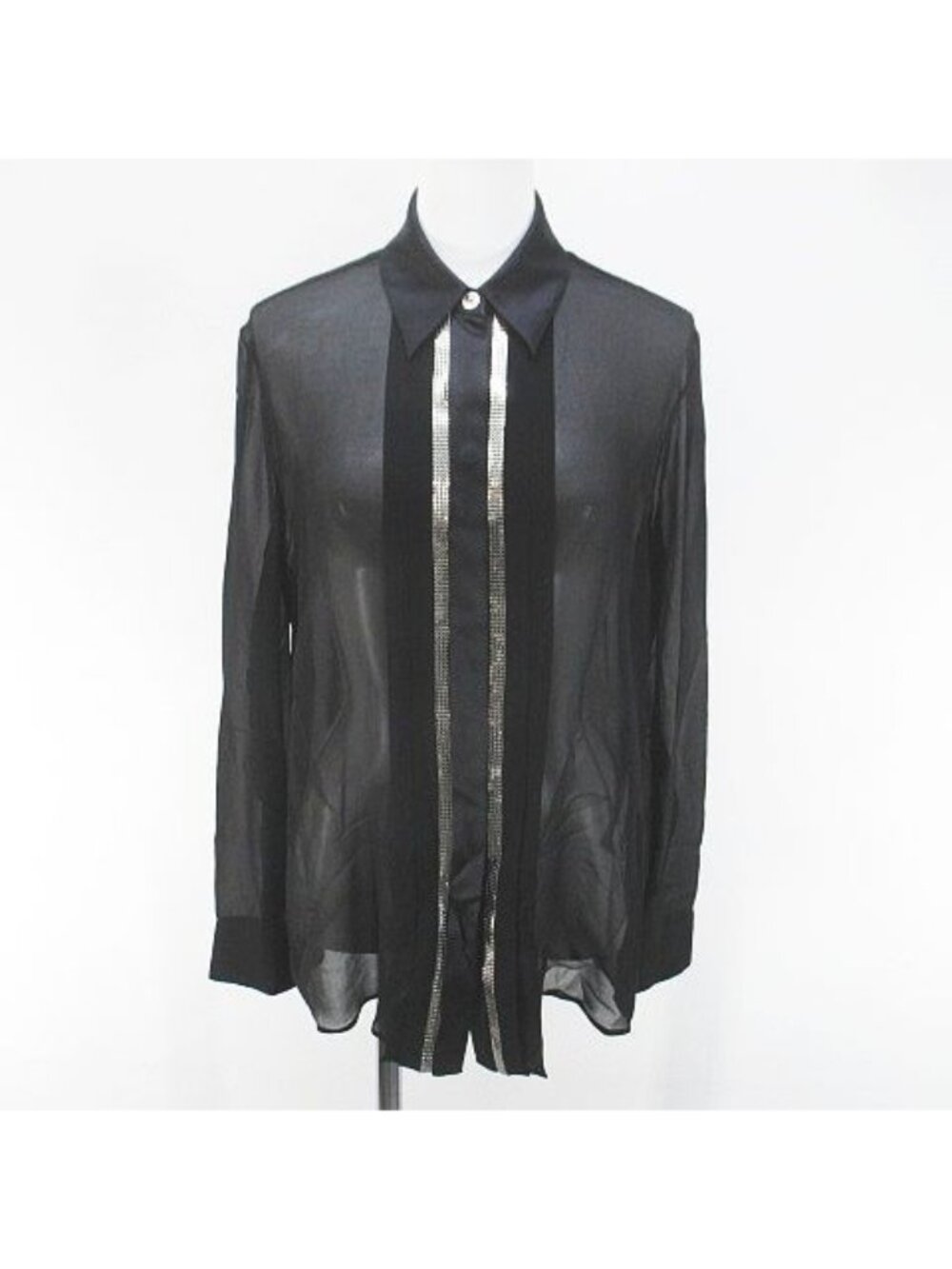Versace Medusa Button Shirt Blouse Silk Black Sheer 36